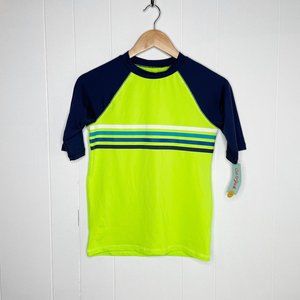 NEW Cat & Jack Lime Green Striped Swim Rash Guard